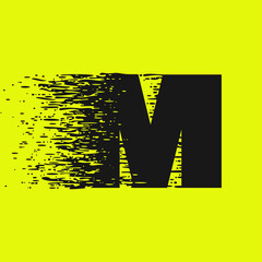 M letter logo in fast speed style. Dry brush stroke with grunge lines and dots. - obrazy, fototapety, plakaty