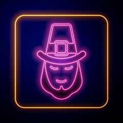Glowing neon Leprechaun icon isolated on black background. Happy Saint Patricks day. National Irish holiday. Vector