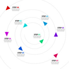 Infographic template. 8 paper planes with text in a spiral