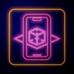 Glowing neon 3d modeling icon isolated on black background. Augmented reality or virtual reality. Vector