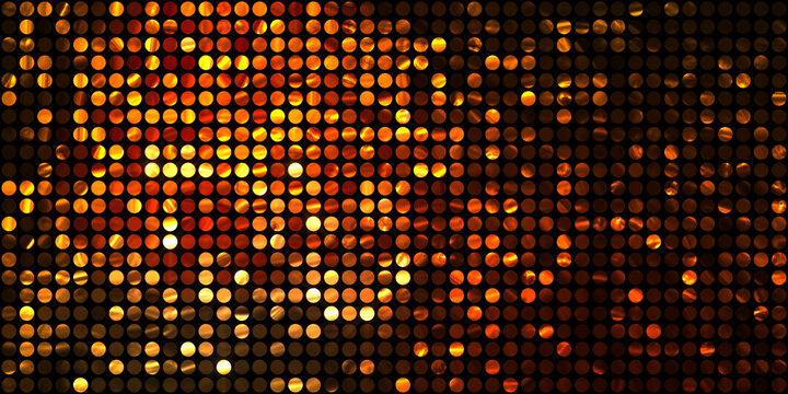Shining lights party leds on black background. Digital illustration of stage or stadium spotlights. Glowing pattern wallpaper. Glamour background of colorful lights with spotlights.