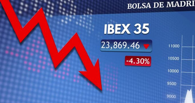 El Ibex 35 Sufre Una Caída En Los Mercados Con Animación De Flecha Roja Y Contador De Fondo