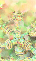 Modern brush strokes painting. Soft color painted illustration of soothing composition for poster, wall art, banner, card, book cover or packaging. Watercolor abstract painting with pastel colors.