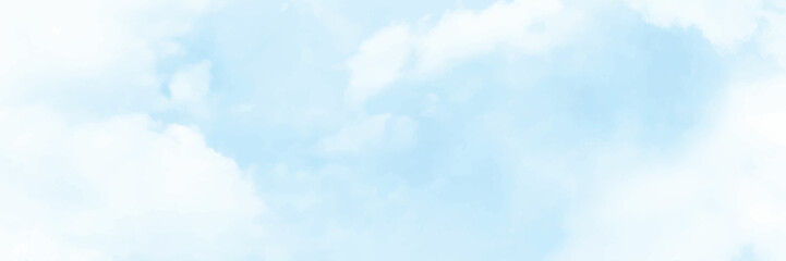 Panorama view blue sky with white cloud, hand painted abstract watercolor background, vector illustration