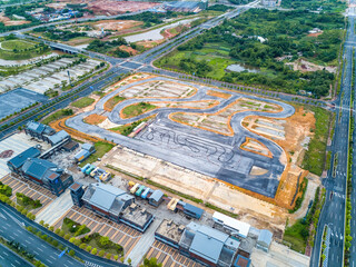 Aerial photography of an urban professional car track
