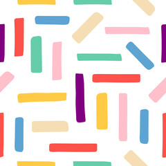 Bright minimalistic vector pattern in the form of abstract sticks of different pastel and contrasting colors. Universal background, print, illustration for fabric, wrappers, gifts, greetings, children