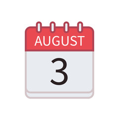 Calendar icon of 3 August. Date and month. Flat vector illustration..