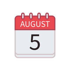 Calendar icon of 5 August. Date and month. Flat vector illustration..