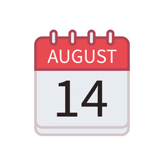 Calendar icon of 14 August. Date and month. Flat vector illustration..