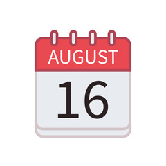 Calendar icon of 16 August. Date and month. Flat vector illustration..
