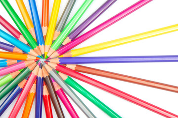 Fototapeta premium color pencil. set of colored pencils for drawing on a white background. artistic creativity of drawing