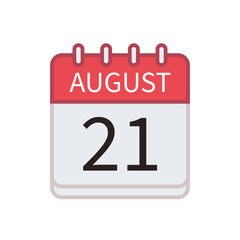 Calendar icon of 21 August. Date and month. Flat vector illustration..