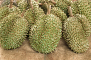 Close up of durian on the table.