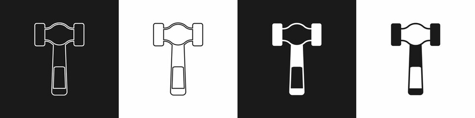 Set Hammer icon isolated on black and white background. Tool for repair. Vector