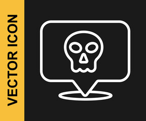 White line Skull icon isolated on black background. Happy Halloween party. Vector