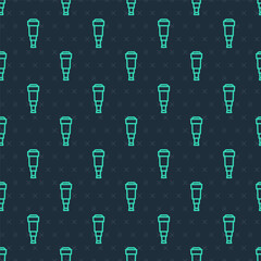 Green line Spyglass telescope lens icon isolated seamless pattern on blue background. Sailor spyglass. Vector