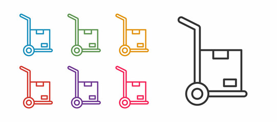 Set line Hand truck and boxes icon isolated on white background. Dolly symbol. Set icons colorful. Vector