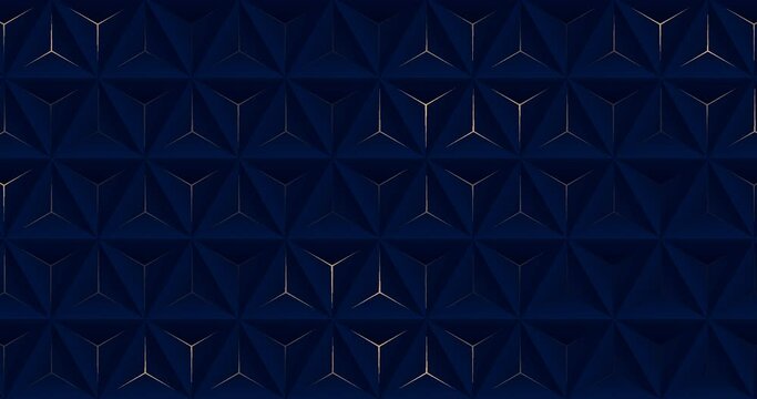 4k Abstract luxury navy blue gradient backgrounds with triangles golden metallic stripes. Geometric graphic motion animation. Seamless looping dark backdrop. Simple elegant universal minimal 3d BG