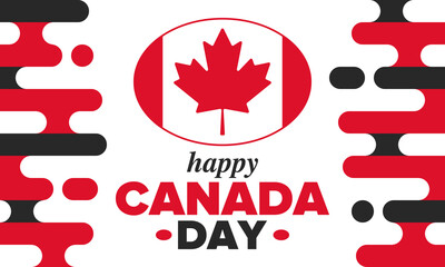 Happy Canada Day. National holiday, celebrated annual in July 1. Canadian flag. Maple leaf. Patriotic symbol and elements. Poster, card, banner and background. Vector illustration