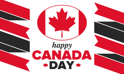 Happy Canada Day. National holiday, celebrated annual in July 1. Canadian flag. Maple leaf. Patriotic symbol and elements. Poster, card, banner and background. Vector illustration