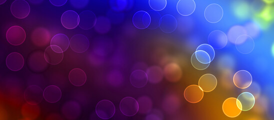 Conceptual lights wallpaper. Beautiful Abstract multicolored bokeh circles background with particles. Vibrant de-focused illustration with space to display your text or title.