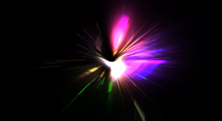 Futuristic lens flare. Light explosion star with glowing particles and lines. Beautiful abstract rays background.