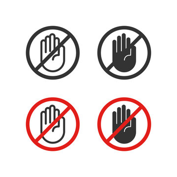 Forbidden touch icon. Prohobit hand symbol. Sign stop palm vector.