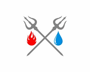 Trident crossed with fire and water logo