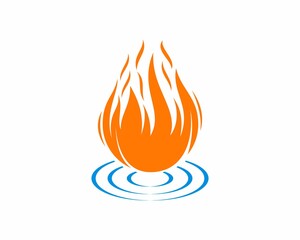 Fire flame on the water puddle vector logo