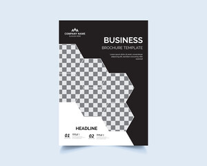 Black Color corporate brochure cover page design template in A4 size with hexagon elements. Easy to adapt to Annual Report, booklet, Company Profile and Catalog Cover page design
