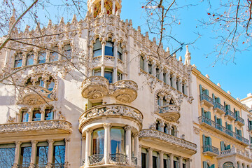 Historical architecture buildings in the old town of Barcelona, Spain