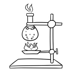 Obraz na płótnie Canvas Monochrome picture, Chemical experiment with heating solution, glass flask with boiling liquid, vector