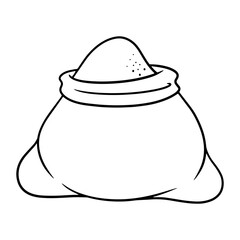 Monochrome picture, Cloth bag with flour, white salt, vector illustration in cartoon style