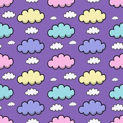 Bright print, Multicolored clouds in cartoon style, seamless square pattern