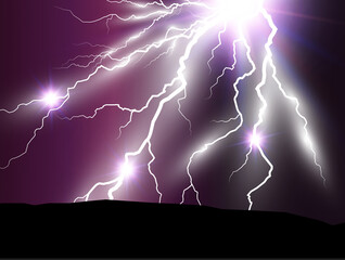 Naklejka na ściany i meble Vector image of realistic lightning. Flash of thunder on a transparent background.