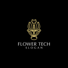 Flower tech logo design icon template