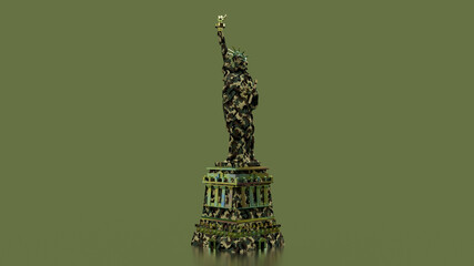3d render american statue of liberty dressed in camouflage nv green background background support ukraine nato concept