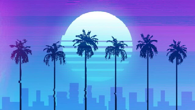 Synthwave retro background - palm trees