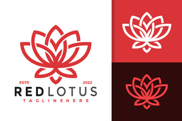 Red Lotus Flower Modern Logo Design  Vector Template