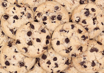 Chocolate chip cookies filling the frame