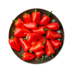 Plate with red bell peppers isolated on white background