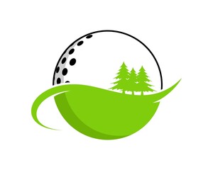 Green golf field with golf ball