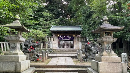 The Komagome Inari shrine with fox guardian angels in family numbers, the beautiful scenery up on...