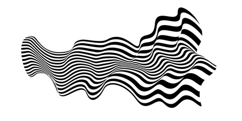 Waving flag as a brush stroke with zebra texture. Vest striped with fabric Black and white stripes curved in a bizarre way with waves curving along the trajectory