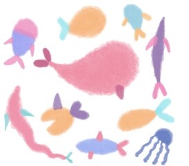  Watercolor fish. Sea fish set illustration isolated on white background.