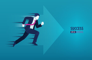 Business arrows concept with businessman running to success. acceleration for gain a profit sales. background vector illustration