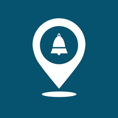 Fototapeta premium Map marker with Bell icon, map pin, GPS location symbol, vector illustration