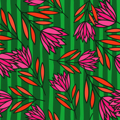 Beautiful flower seamless pattern. Simple outline floral wallpaper.