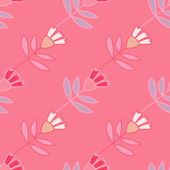 Fototapeta na wymiar Flower seamless pattern in naive art style. Abstract simple floral wallpaper.