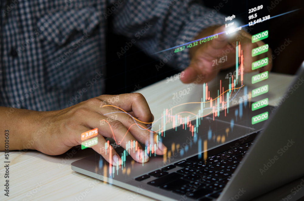 Poster stock market chart business using a computer to analyze online trading data.forex graph financial an